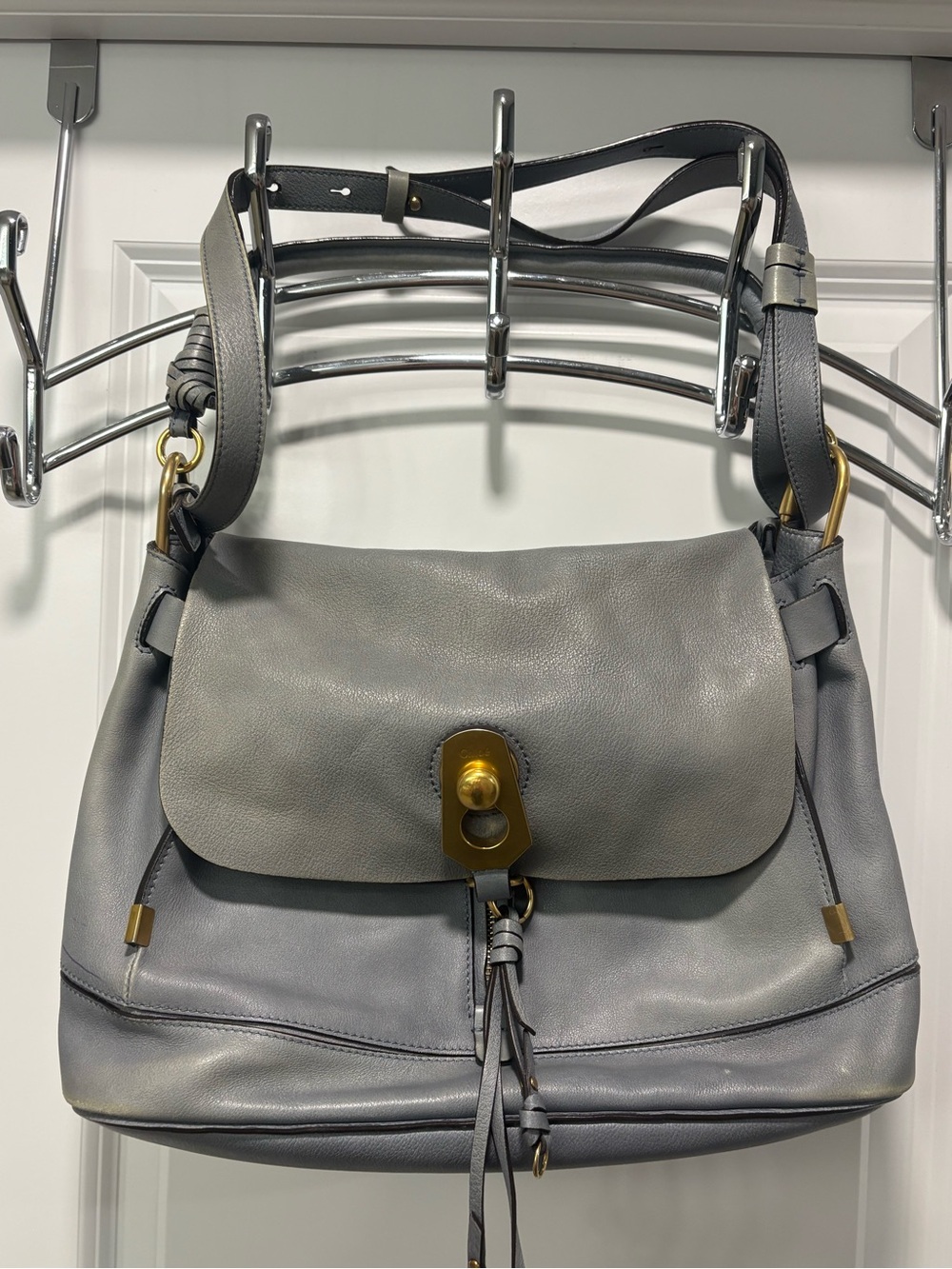 Chloé Owen bag medium. Grey/blue leather with suede lining